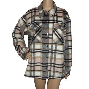 Nine.Eight Shacket Shirt Women Large Butter Plaid Flannel pink brown black Heavy